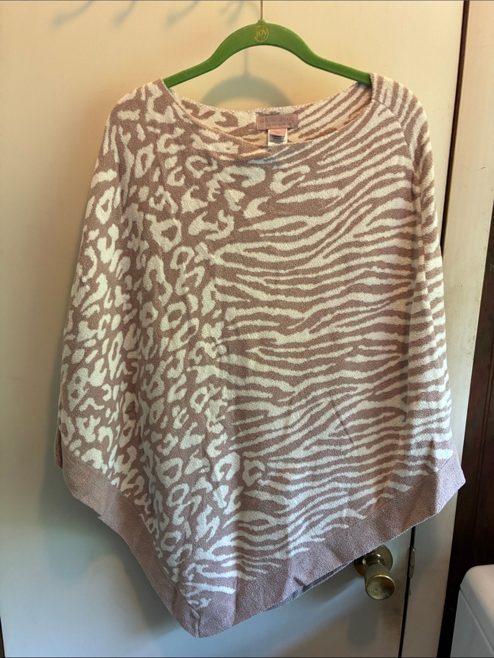 Barefoot Dreams Animal-Print Poncho Sweater - Cream & Taupe
